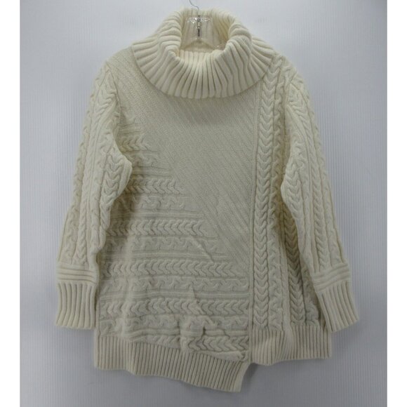 LL Bean Sweater Large Merino Wool Turtleneck Pullover Cable Knit - Picture 1 of 10